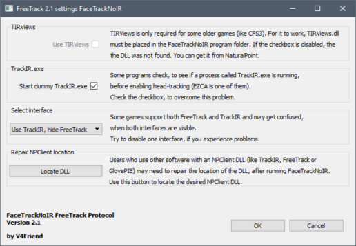 FaceTrackNoIR: Free Track Settings