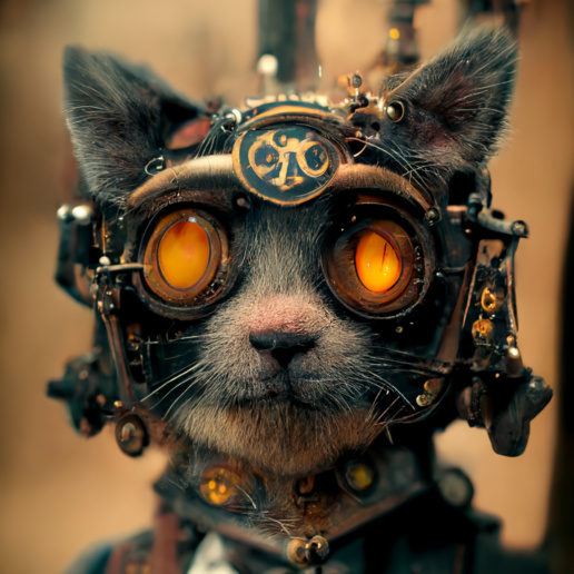 MidJourney: Steampunk cat, octane render, hyper realistic [by Michael D Gagnon]